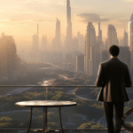 Top 10 Professional Skills in Demand in Dubai in 2026 A man stands on a balcony, gazing out over a sprawling cityscape below him.
